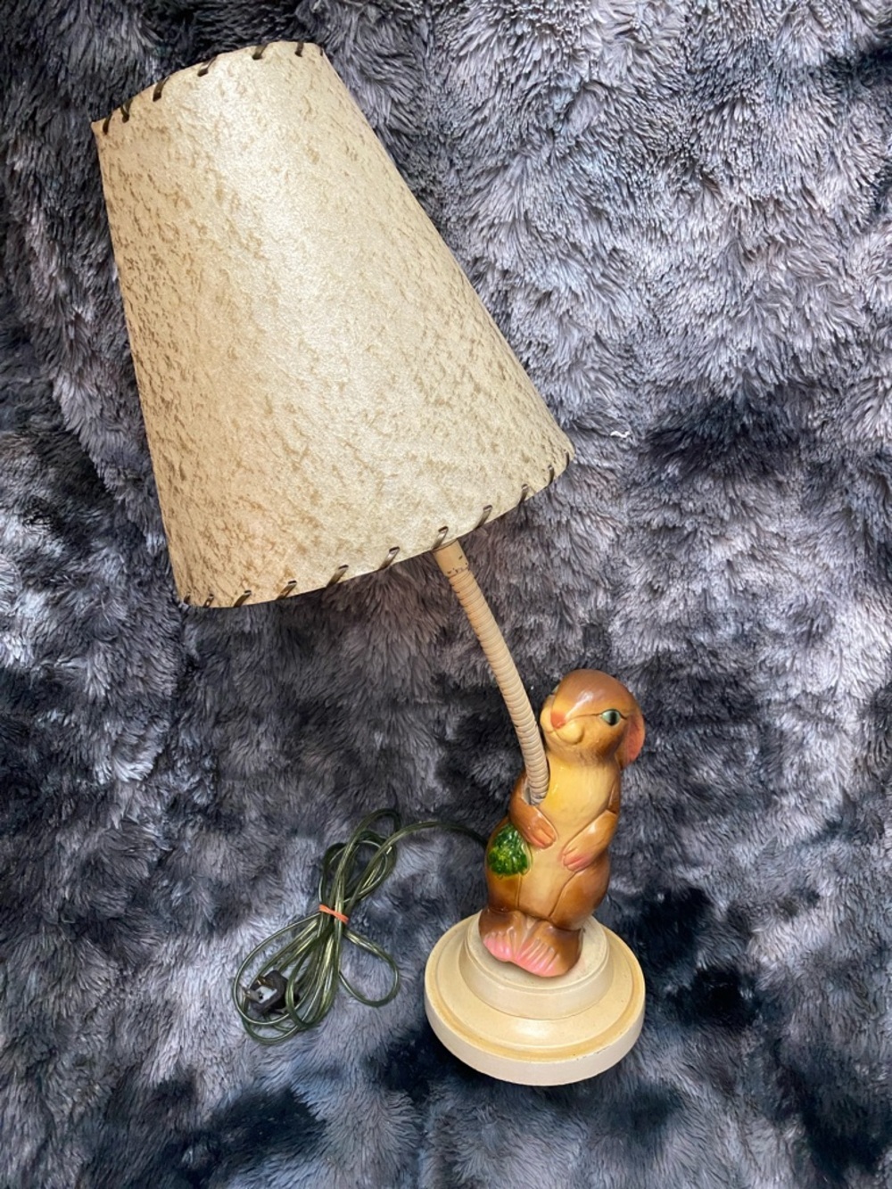 Vintage Ceramic Rabbit Table Lamp with Beige Shade